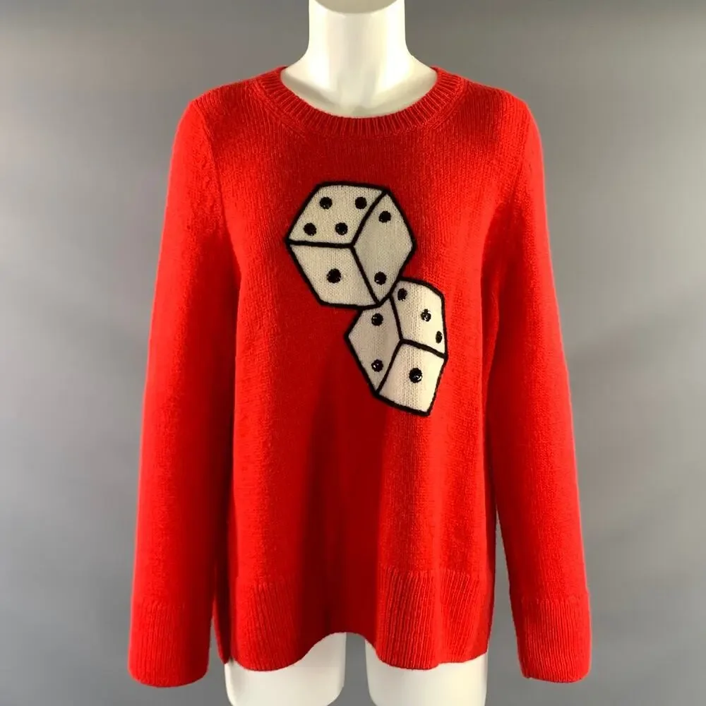 KATE SPADE Size M Red Alpaca Blend Dice Knit Sweater Womens